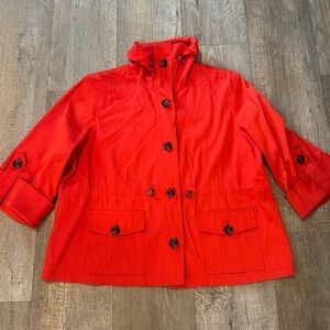 Ruby Rd. Bright Red Short Trench Jacket with Buttons and Pockets